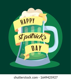 happy st patricks day card with beer drink vector illustration design