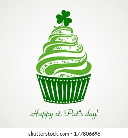 Happy St. Patrick's Day card. Celebration background with cupcakes  and place for your text. Vector Illustration  