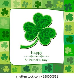 Happy St. Patrick's Day card. Celebration  background with Shamrocks and place for your text. Vector Illustration 