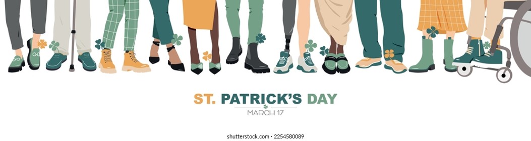 Happy St. Patricks Day card. Funny modern design. People with clovers.
