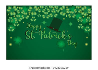 Happy St. Patrick's Day card.Typography composition of St. Patrick's Day.Clover leaves on green background.Vector illustrator design template.