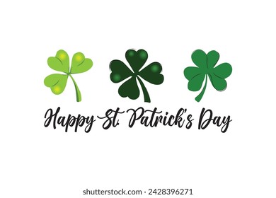 Happy St. Patrick's Day card.Typography composition of St. Patrick's Day.Clover leaves on green background.Vector illustrator design template.