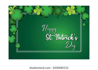 Happy St. Patrick's Day card.Typography composition of St. Patrick's Day.Clover leaves on green background.Vector illustrator design template.