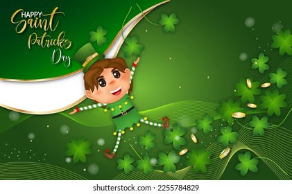 Happy St. Patrick's Day with cauldron , coins ,clovers and hat to event of vector illustration.