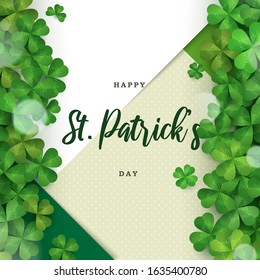 Happy St. Patrick's day celebration greeting with clover leaf banner frame vector illustration template