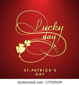 Happy St. Patrick's Day celebration poster, banner or flyer with stylish text on maroon background.