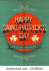 Happy St. Patrick's Day celebration sticker, tag or label with stylish text on red and green background.