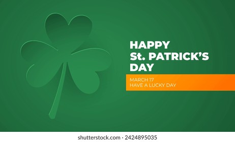 Happy St. Patrick's Day celebration banner with shamrock for Patrick's Day holiday greetings and invitations. Ireland's national holiday. Vector illustration.