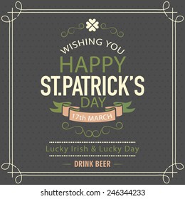 Happy St. Patrick's Day celebration poster or banner design on chalk board background.