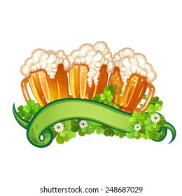 Happy St. Patrick's Day celebration with beer mugs
