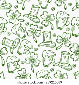 Happy St. Patrick's Day celebration background decorated with green ornaments.
