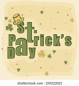Happy St. Patrick's Day celebration greeting card design with leprechauns hat on shamrock leaves decorated background.