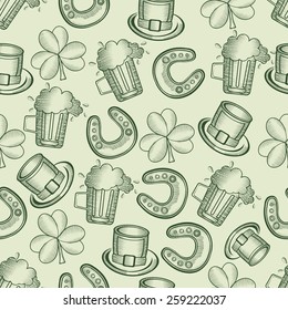 Happy St. Patrick's Day celebration seamless background decorated with ornaments.