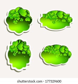 Happy St. Patrick's Day celebrations badge on abstract background.