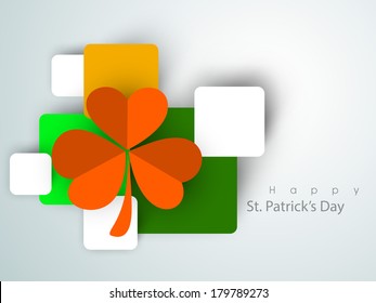 Happy St. Patrick's Day celebrations creative background with beautiful orange shamrock leaf on colourful background.