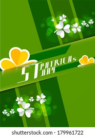 Happy St. Patrick's Day celebrations flyer, poster or banner design with beautiful clover leaved on green background.