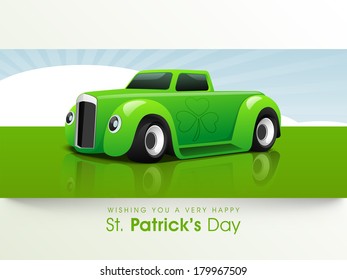 Happy St. Patrick's Day celebrations concept with green car on nature background, can be use flyer, banner or poster. 