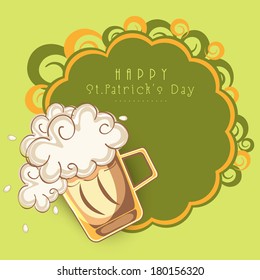 Happy St. Patrick's Day celebrations vintage concept with beer mug on floral decorated frame background.