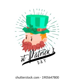 Happy St. Patrick's Day, Character with a beard on a banner.