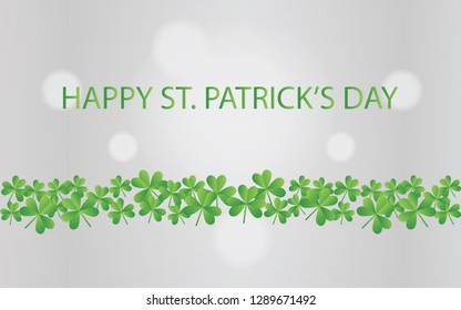 Happy St. Patrick's Day with clover leaf vector illustration in gradient green and light grey background. Design Template for greetings card, banner. Modern, minimalist, glamorous style design.