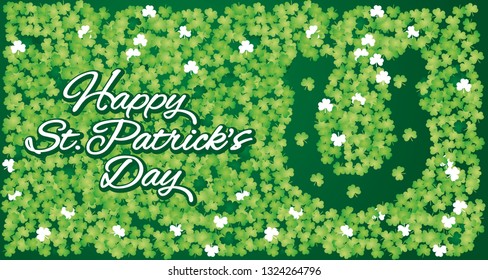 Happy St Patricks Day clover leafs irish green white negative space lucky horseshoe landscape design symbol emblem