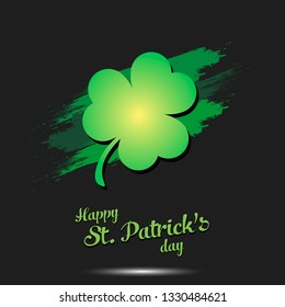 Happy St. Patricks day. Clover against the background of abstract blots of paint. Grunge template design. Pattern for banner, poster, greeting card, party invitation. Vector illustration