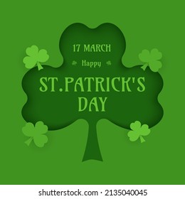 happy st patricks day with clover paper cut social media banner.