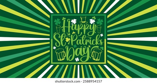 Happy St. Patrick's Day Clover Leaves for Green background with shamrocks. Clover leaf with three and four petals. Collection with lucky objects Luck Sign label Irish Symbol Graphic Illustration. 