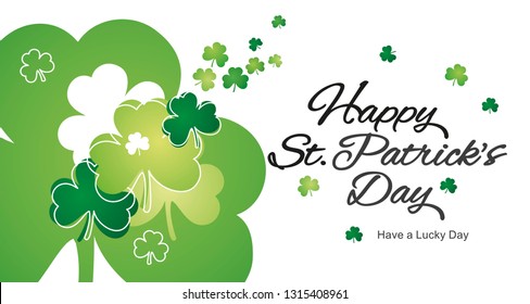 Happy St Patrick's Day clovers green white Saint Patrick holiday line design landscape background