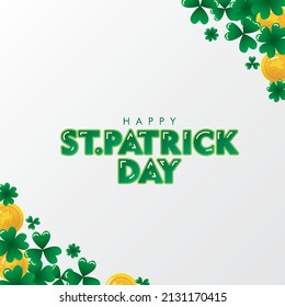 Happy St. Patricks Day with Clovers on White background