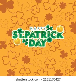 Happy St. Patricks Day with Clovers on Orange background