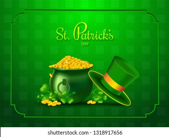 Happy St. Patrick's Day concept with cold coins pot and leprechaun's hat.