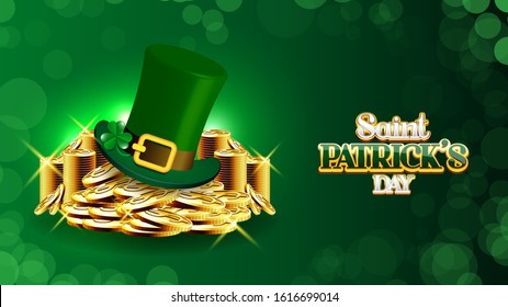 Happy St Patrick's Day concept with stack of gold