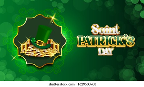 Happy St Patrick's Day concept with stack of gold