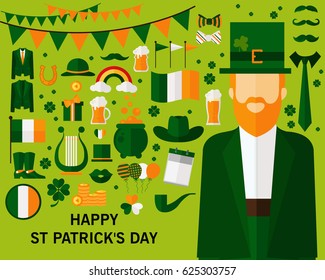 happy st patrick's day consept background. Flat icons. 
