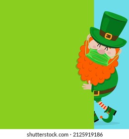 Happy St. Patrick's Day - copy space poster. Leprechaun in face mask.