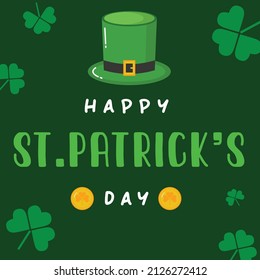 Happy St. Patrick's Day Cover Design on Green Background Illustraion Vector. 