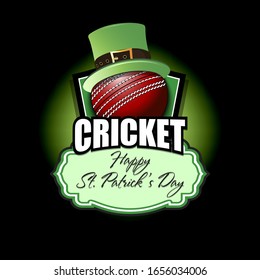 Happy St. Patricks day. Cricket logo template design. Cricket ball with St. Patrick hat. Pattern for banner, poster, greeting card, party invitation. Vector illustration