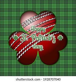 Happy St. Patrick's day. Cricket ball in clover on an isolated background. Pattern for banner, poster, greeting card, party invitation. Vector illustration