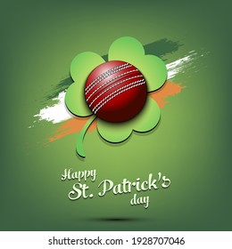 Happy St. Patrick's day. Cricket ball and clover against the background of the Irish flag. Pattern for banner, poster, greeting card, party invitation. Vector illustration