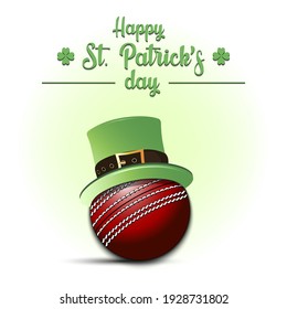 Happy St. Patrick's day. Cricket ball in leprechaun hat on an isolated background. Pattern for banner, poster, greeting card, party invitation. Vector illustration