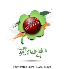 Happy St. Patrick's day. Cricket ball and clover against the background of the Irish flag. Pattern for banner, poster, greeting card, party invitation. Vector illustration