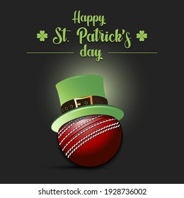 Happy St. Patrick's day. Cricket ball in leprechaun hat on an isolated background. Pattern for banner, poster, greeting card, party invitation. Vector illustration