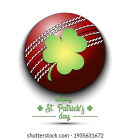 Happy St. Patricks day. Cricket ball and clover on an isolated background.  Pattern for greeting card, logo, banner, poster, party invitation. Vector illustration