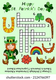 Happy St Patrick's Day crossword for kids in English vector illustration