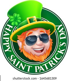 A Happy St Patricks Day design with a cool Leprechaun cartoon character wearing shades or sunglasses