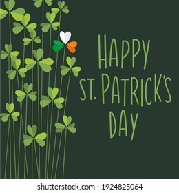 Happy St. Patrick's Day design with tall Shamrocks. One shamrock with flag colors of Ireland. Vector design for banners, social media, party posters, greeting cards, and flyers.