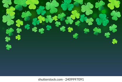 Happy St Patrick's Day design banner. Watercolor green clover Saint Patrick holiday background 