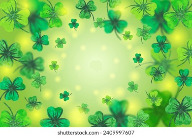 Happy St Patrick's Day design banner. Watercolor green clover Saint Patrick holiday background 