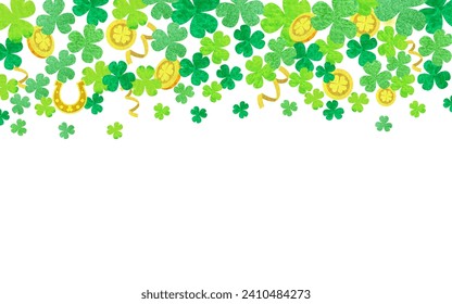 Happy St Patrick's Day design banner. Watercolor green clover Saint Patrick holiday background 